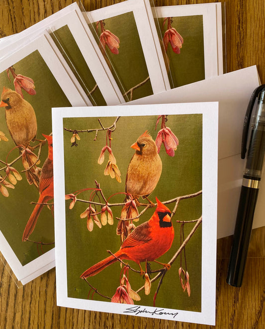 Cardinals in Maple note cards 5 pack
